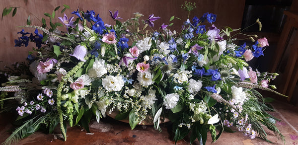 Natural garden style coffin spray - Rose and Ammi Flowers Edinburgh florist