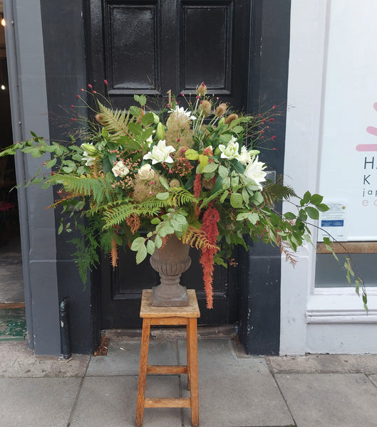 Large urn arrangement - Rose and Ammi Flowers Edinburgh florist
