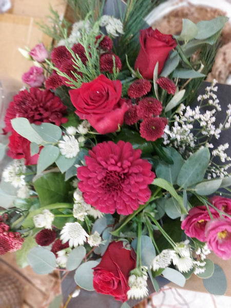 A warm winter  - Festive red bouquet - Rose and Ammi Flowers Edinburgh florist