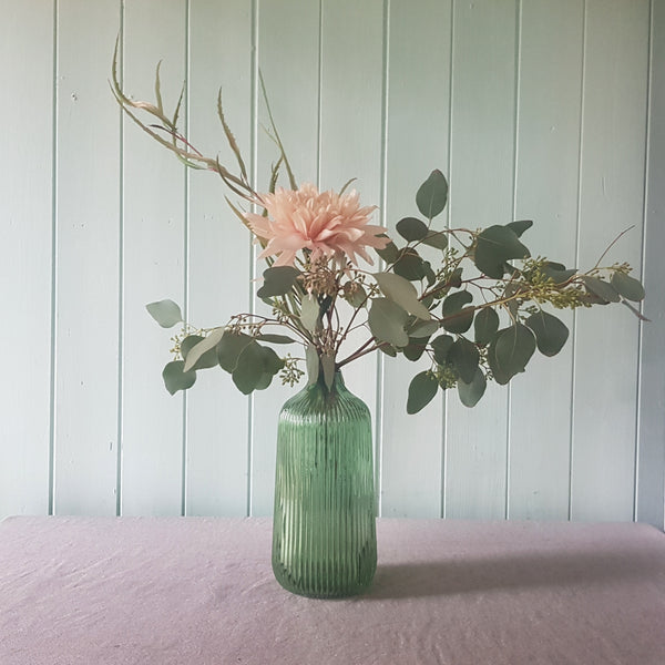Green ribbed Vase - Rose and Ammi Flowers Edinburgh florist