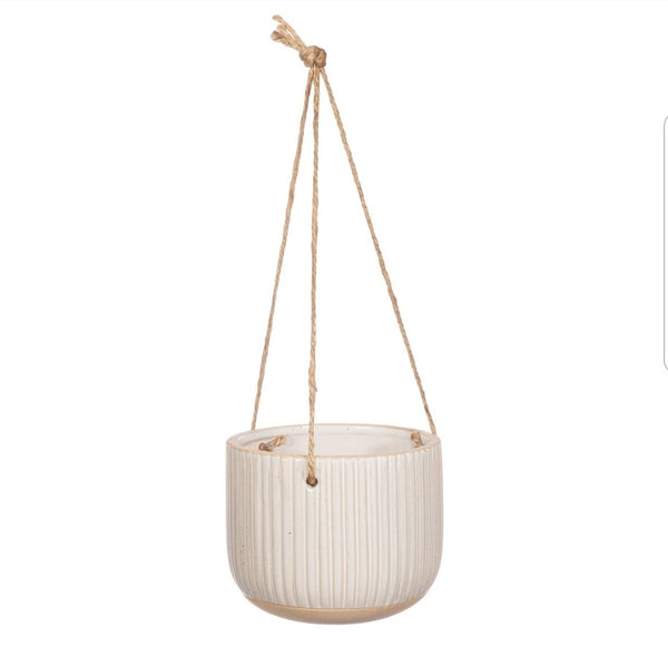 D&M Easy grey ribbed hanging pot on extra long rope